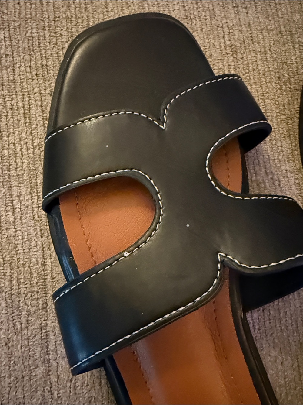 Black Leather Slide Sandals - Women's Casual Slip-On - Picture 2 of 5